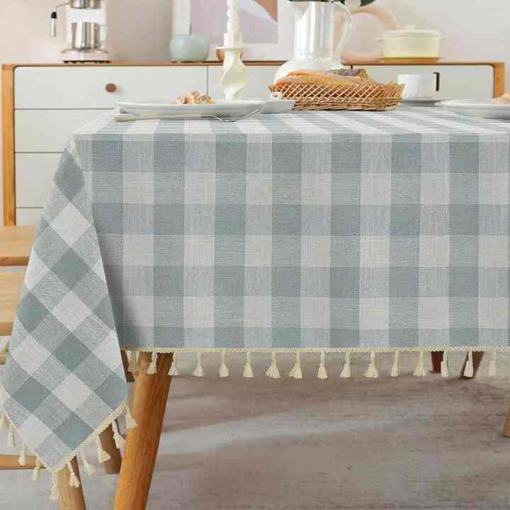 Alsoo Square Checkered Cotton Linen Fabric Tablecloth