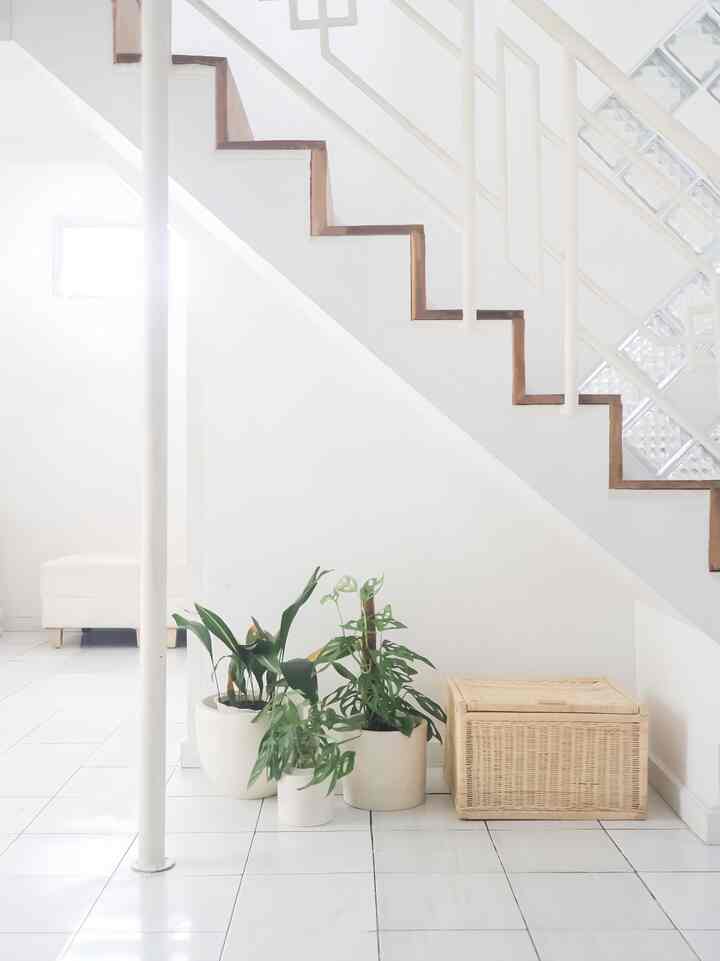 Memanfaatkan area kosong di bawah tangga dengan meletakkan beberapa tanaman hijau dan storage dari bahan rotan 🤍

#japandi #scandinavian #minimalist #rumahlama #bandung #decorlowbudget #stairs 