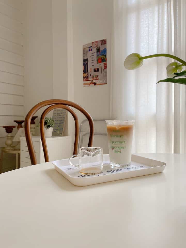 Slow morning with ice coffee #homeinspo #homedecor #aestheticdecor #slowlife #slowliving #minimalist