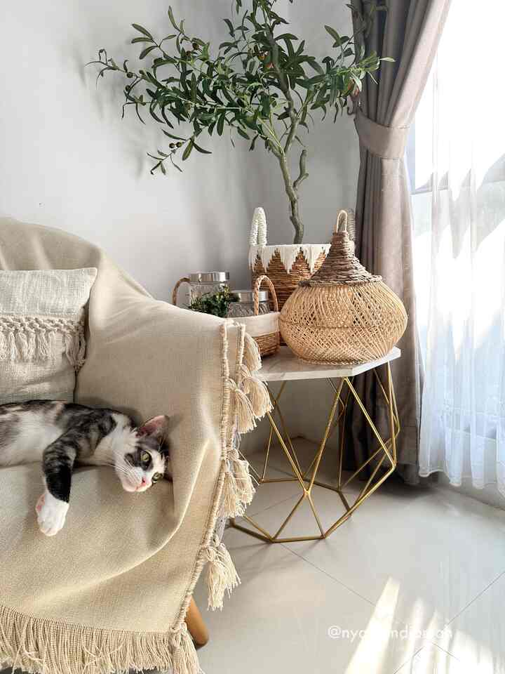 Hi Nyaw! 🐱 Pada awalnya, tema utama di rumah @nyamandiomah adalah #scandinavian

Seiring berjalannya waktu, kami suka menata ruangan dengan home decor berkonsep boho natural seperti kerajinan rotan, hiasan dengan banyak tassel, dan juga kucing rescue kesayangan kami, Cloudy sering sebagai foto modelnya, Nyaw! 🐈🐈🐈 

Mungkin tema rumah kami nantinya akan lebih ke arah natural boho scandi~

#nyamandiomah #bohoscandi #japandi #homedecorinspo #rumahestetik