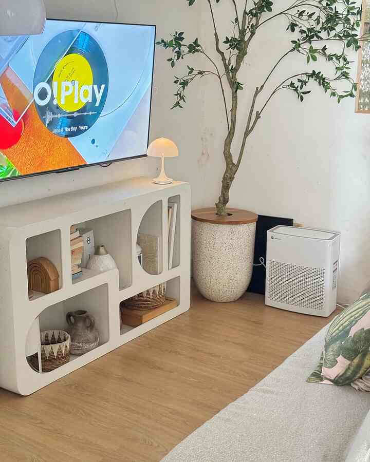 Tanaman artificial ficus membuat ruangan terasa lebih segar karena daunnya yang rimbun dan dibawahnya terdapat air purifier membantu banget pohon ini tidak cepat berdebu👌

#livingroom
#homedecor
#koreanstyle
#minimalist
#whiteandwood
#tanamanartificial
#pohonpalsu