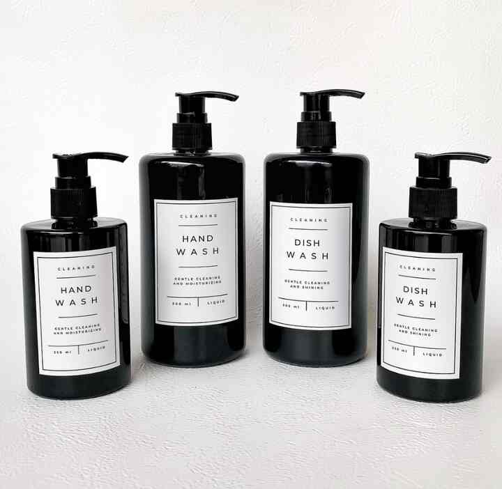 Botol Pump Hitam Glossy Fancy White Label botol isi ulang refill dekorasi rumah