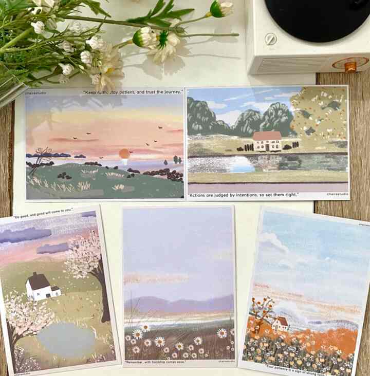 Postcard lukisan aesthetic minimalist/ postcard A6 bolak balik