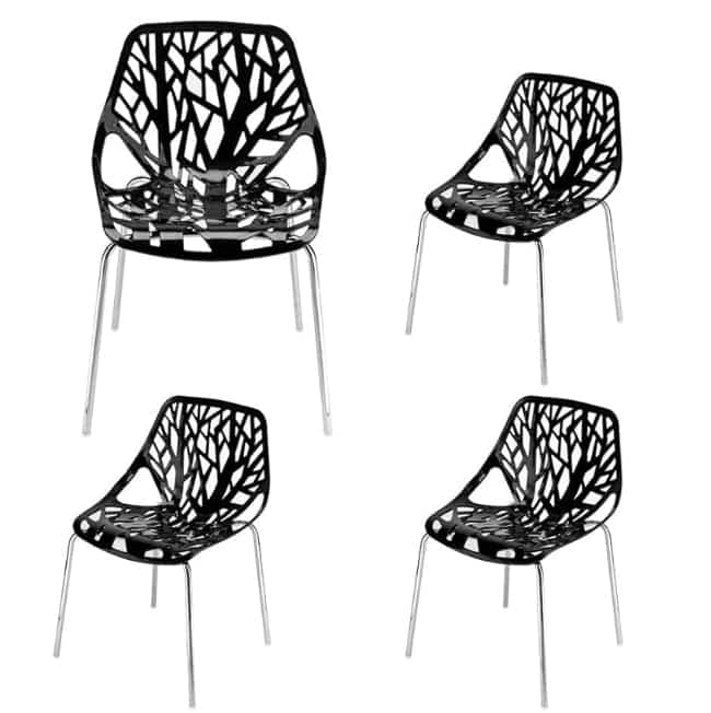 Modern Black Dining Chairs Set of 4, Stackable Plastic Chair for Dining Room, Living Room, Waiting Room