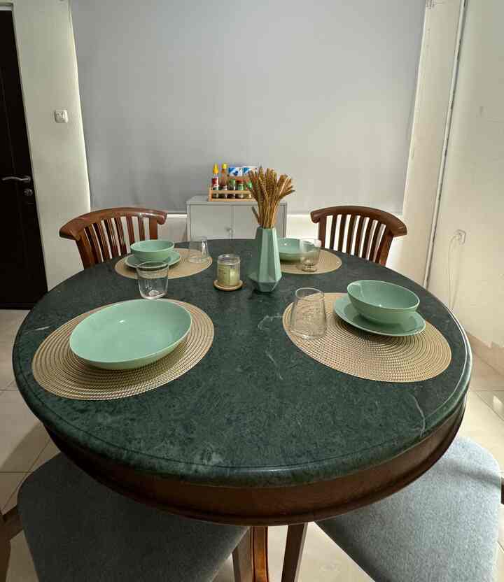 This minimalist dining room might be more appropriately called a dining corner rather than a dining room. The table was inherited from my mother, as were the two teak chairs. This dining room is best used on weekends for breakfast. One of the sacred and special moments because it is not rushed like normal days. And the moment of Ramadan is even more special because breaking the fast together is the most awaited agenda.

#DiningRoomStyling
#DiningRoomStyling
#DiningRoomInspiration
#TableSettingIdeas