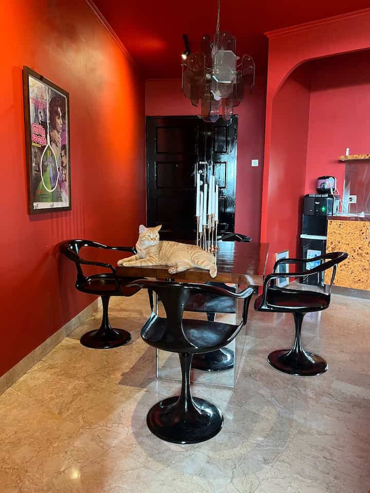 The dining area in my apartment is right in front of the entrance and is integrated with the living room. Because of that, I wanted to create a dining room that was functional and not too formal. Apart from eating, I also use this dining table for work and activities. This table was custom made with inspiration from a table by Milo Baughman which has mirror legs with a glossy finish. The glossy surface is also found on the vintage 70s chair that I painted black—the back and arm rest of this chair make working at the dining table more comfortable.

Most of the accessories in this dining room are also vintage items, including a 70s era glass chandelier and also a Thai version of a film poster that I bought in Bangkok some time ago. Ideally, I would love to have a room divider or antique sketch that I will use as a backdrop for this dining area to add an ornamental impression.

 #StylingRuangMakan #DiningRoomStyling #InspirasiRuangMakan #apartemen #jaksel #vintagedecor