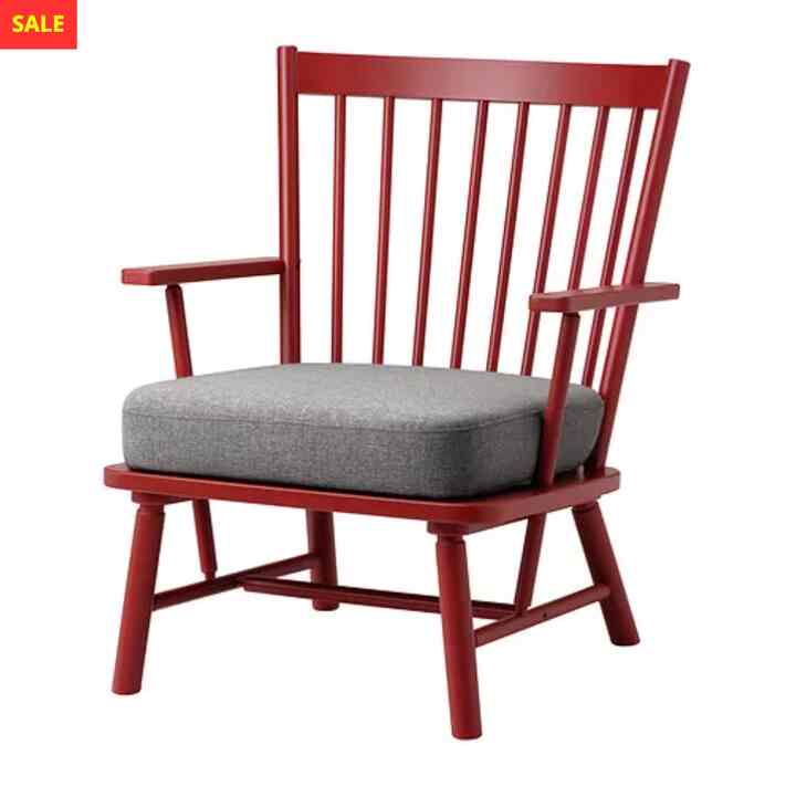 PERSBOL Kursi berlengan, cokelat-merah/tibbleby krem/abu-abu