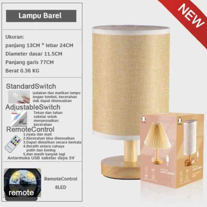 Lampu Meja Lampu Tidur LED Desk Lamp Bedside Wood Table Lamp Bedroom - remote