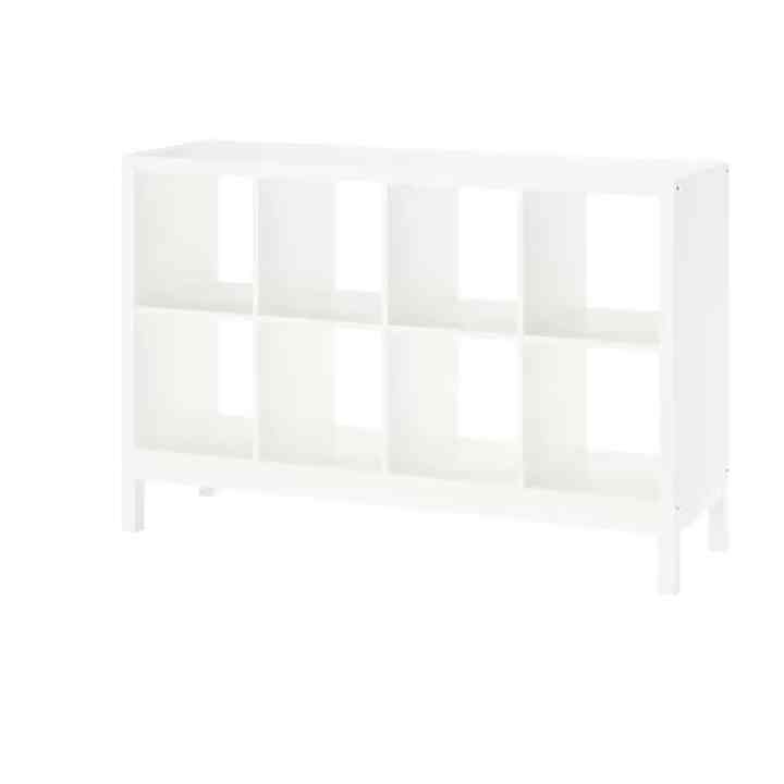 KALLAX Unit rak dengan rangka bawah, putih/putih, 147x94 cm