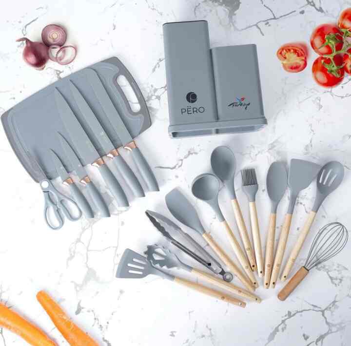 Set of 19 Utensils Silicone Spatula & Knife with Holder