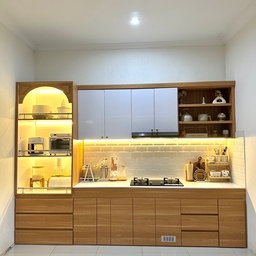 Dapur segaris dengan tema japandi ini berukuran 3M, untuk pemilihan lapisan bahan kabinet menggunakan HPL berwanan putih dan coklat sehingga memliki tema japandi, dan dengan tambahan aksesoris yg aesthetic
#MyDreamKitchen 
#IdeDekorDapur
#DapurEstetik
#Dapurjapandi
#Japandistyle