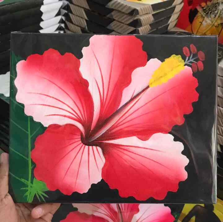 Lukisan Bunga Kembang Sepatu, Lukisan Kanvas, Hiasan Dinding, Ukuran 10R (20 x 25 cm)