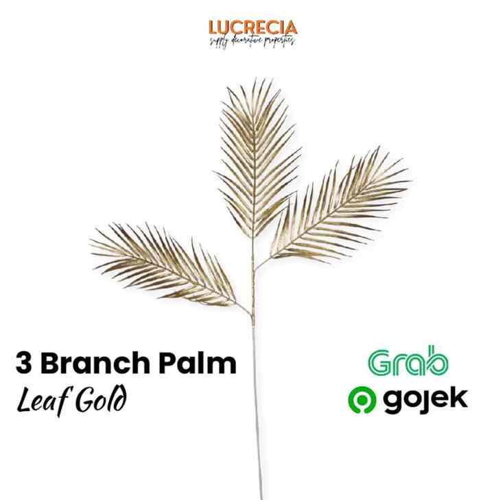 3 Branch Palm Leaf Gold Daun Artificial Palem Dekorasi Hiasan Emas Bunga Pajangan