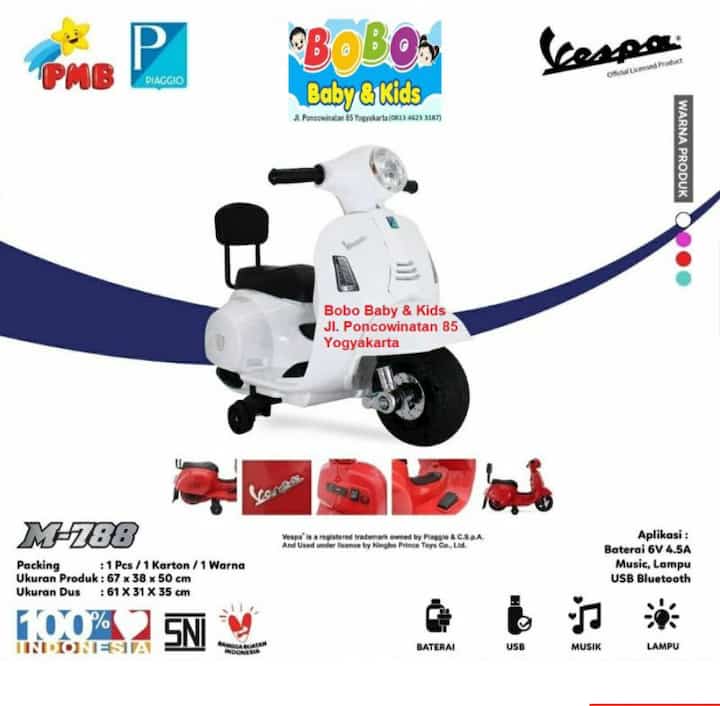 Mainan Motor Aki Vespa Anak PMB M788 Lisensi Asli Vespa