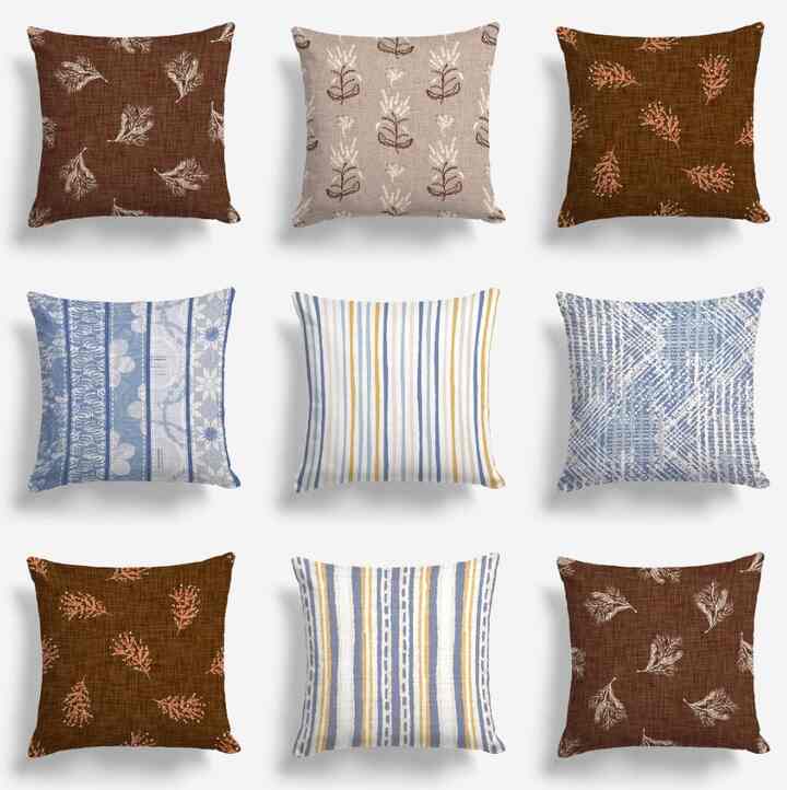 SARUNG BANTAL SOFA PRINT 40X40 CM DENIM SWEET BROWN COKLAT BLUE TAUPE