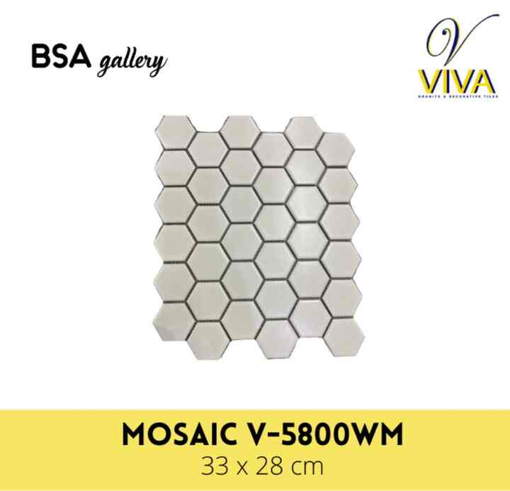 MOSAIC KERAMIK DINDING HEXAGONAL PUTIH POLOS
