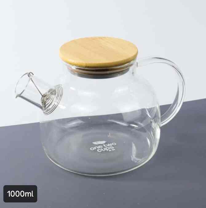 Tea Pot Unik Teko Pitcher Kaca Teh Kopi Tahan Panas Tutup Kayu Estetik - 1000ml