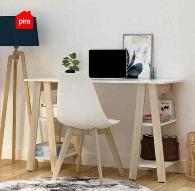 Paket Meja Belajar / Meja Kantor Isaak DC + Kursi Kantor