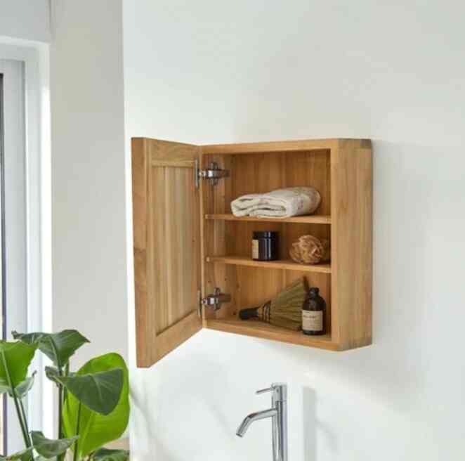 cabinet cermin dinding persegi kayu