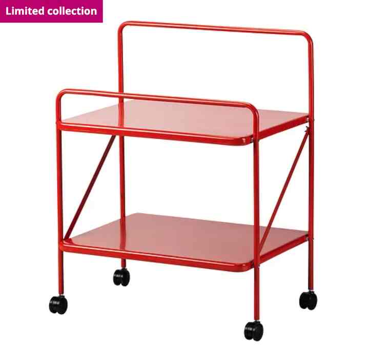 JÄRLÅSA Side table on castors, red, 65x45 cm