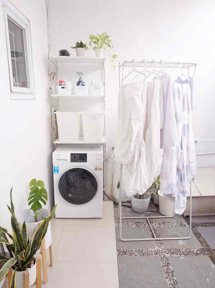 Laundry area super quiet in the room #laundry #laundryarea #home #inspiration #inspo #japandi #simple 