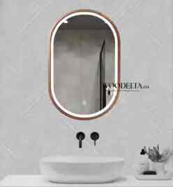 Cermin Oval Touchscreen Kayu Jati