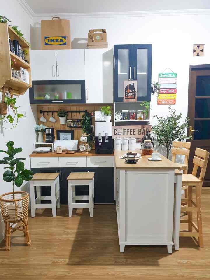 🔅Eat Well, Laugh Often, Love Much 🔅

We often call this area a mini pantry. This is our family's main dining room every day, as well as a coffee and tea corner spot. The space is not that big, just for sitting, eating, and storing breakfast and various snacks.

The table we use is an island type, has a hidden table that can be pulled and closed, so the table can be wider.

We customized the cupboard section with a design drawn by my husband himself to fit the table and the needs of the space.

The wall paint we chose is a paint that is odorless and contains no toxic substances, so it is safe for all family members, especially children. In addition, it can be removed if there are stains so that it is easy to maintain.

For the floor, we chose to use wood motif ceramics to make it easier to maintain and create a warm atmosphere.

#MinimalistDining Table #Pantry #MiniPantry #CoffeeCorner #DiningRoomInspiration #DiningRoomStyling #DiningRoom #homestagram #housegram #homecafe