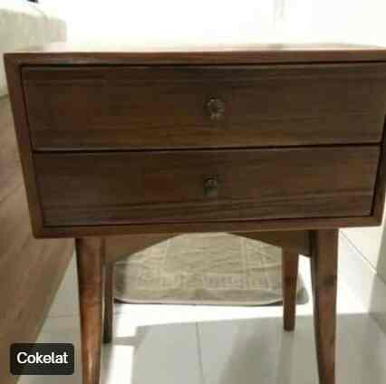 Meja nakas/bedside table/meja kamar tidur - Coklat Md Putih