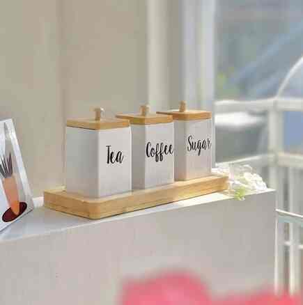 Toples Tempat Kopi Gula Teh Garam Set Kayu Pinus