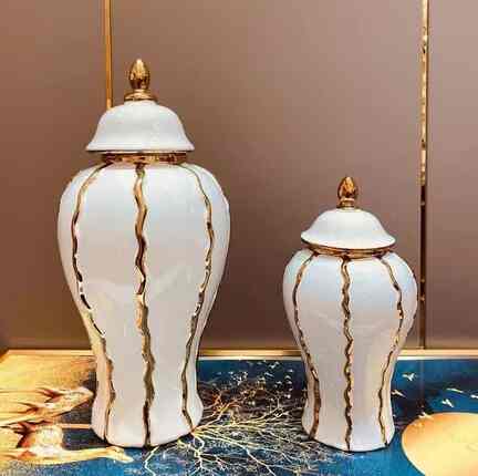 Vas Guci Putih Gold Mewah / Luxury Decorative White Gold Vase
