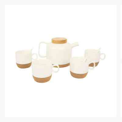 Set 9 Pcs Geniva Teko Dengan Cangkir Dan Sendok - Putih