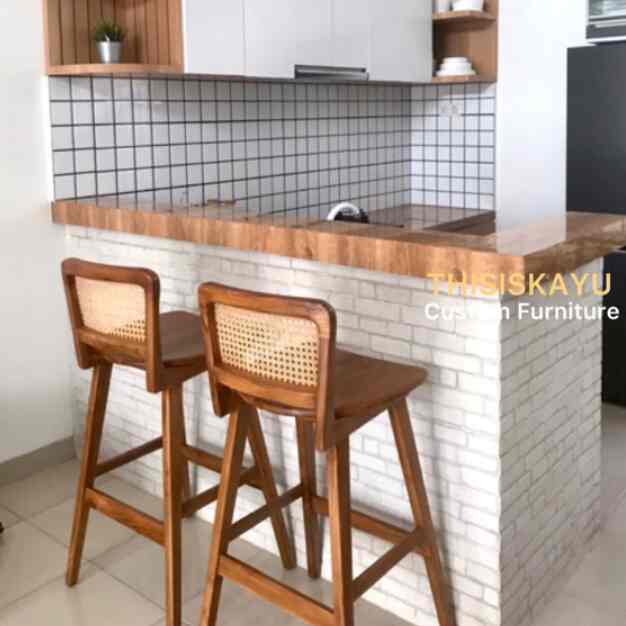 Kursi Bar Kayu Jati Asli Mix Anyaman Rotan