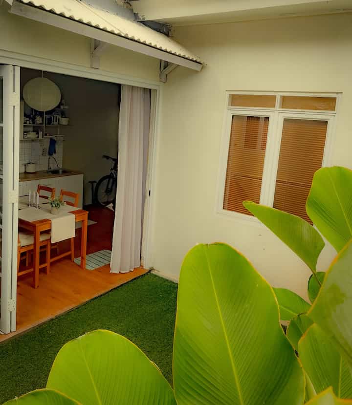 The inner courtyard adjacent to the kitchen and dining area measures 3x4 m, we usually use this area to relax, play with children and also exercise. This small garden in the house is one of our best decisions because it turns out that this area is a kind of healing space at home. Air circulation and sunlight are also better. 

We apply synthetic grass so that when it rains it doesn't get dirty if the ground is afraid there will be mud splashes and feet are also prone to getting dirty when entering the house. 

We also use aluminum folding doors, so the view to the innercourt area is more spacious. 

#innercourtyardinspo #tamandidalamrumah #healingspace #inspirasitamanmungil #inspirasirumahdeveloper #rumahcluster