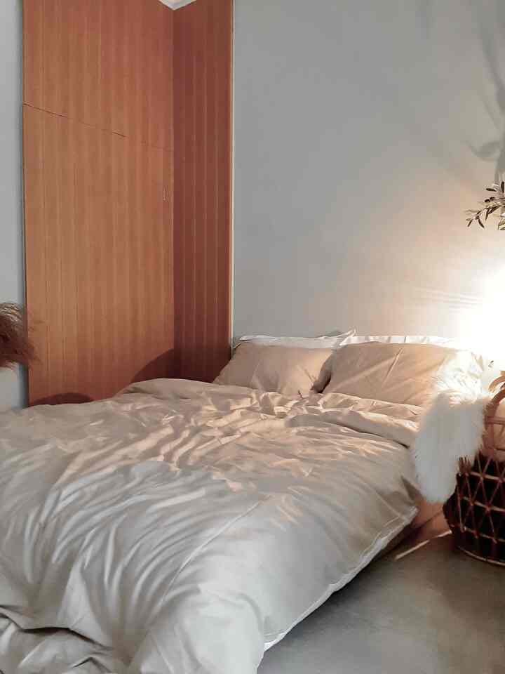 “Prioritaskan Kenyamanan Tidur Walaupun Mungil.”

Kamar tamu berukuran 3 x 2,5m berisikan kasur queen size saja dan beberapa barang dekorasi seperti lampu tidur, keranjang selimut dan tanaman sintetis. 

Terdapat ruangan tersembunyi dibalik panel dinding yang bisa berfungsi sebagai lemari pakaian atau menyimpan barang-barang lainnya.

#hiddendoor #wallpanel #wpcpanel #gudangtersembunyi #selimutbulu #keranjangrotan #tanamansintetis #bedroomstyling #inspirasikamar #kamartidurnyaman