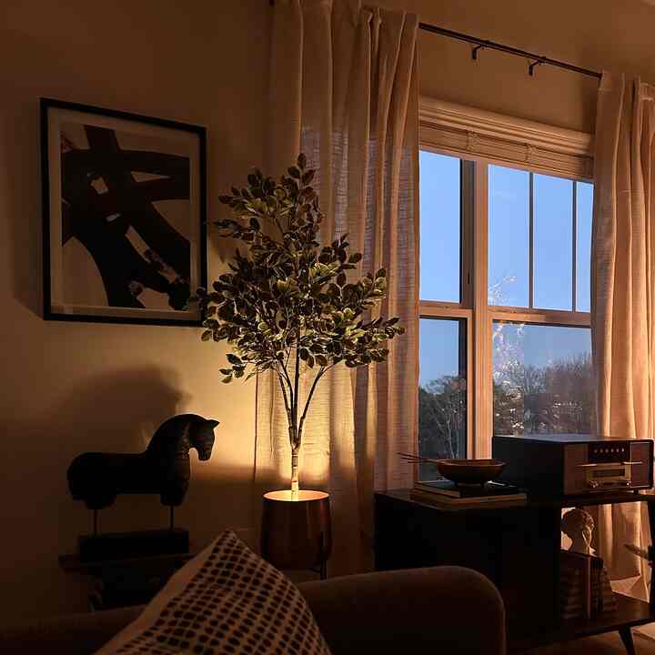 #ambiance #evening #drapes #curtains #timeless #contemporary #modern #luxe #window A nice early evening scene in my living room…So pleased with the drapes and the decision to add them in the room. All that you see in this shot has been in my previous apartment except for the drapes and the framed art.