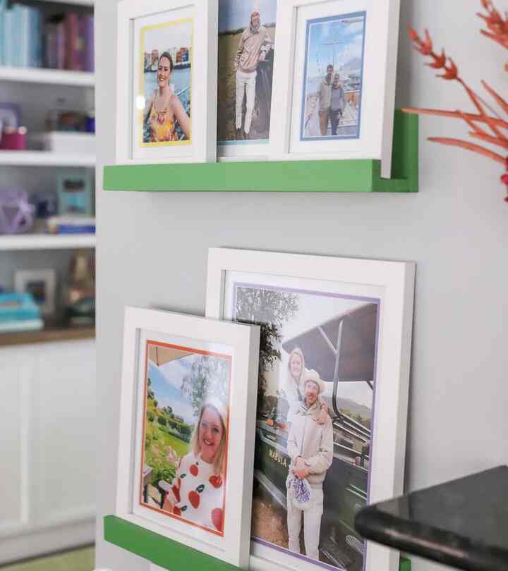 Paint photo ledges to match your home decor! I did mine with a green ombre 💚 #colorfulhomedecor #diydecor