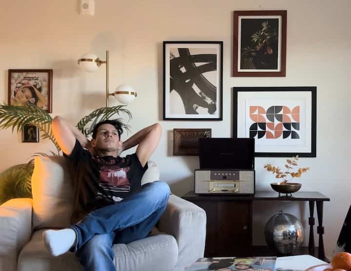 Listening to a vinyl record…One by Lana Del Rey to be exact. #floorlamp #artw #gallery #midcentury #modern  #discoball 