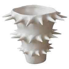 Handmade Spikes White Ceramic Flower Vase V