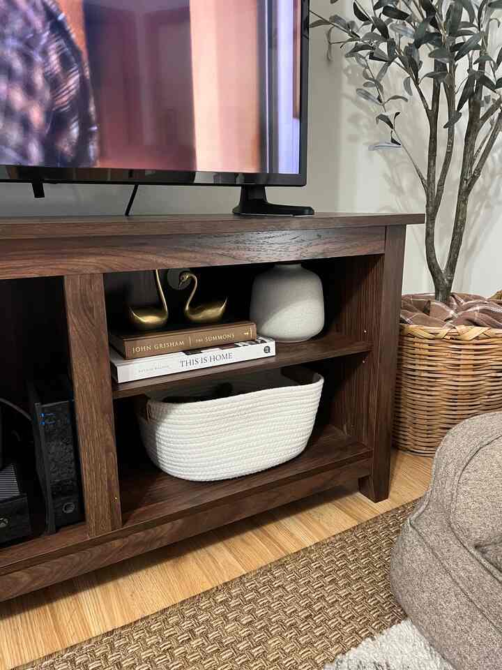 I love our tv and tv stand combo in our living room because they are budget-friendly and the stand is long enough for up to a 70 inch tv, which is great if you can’t mount your tv like us!

#budgethomedecor #apartmentinterior #livingroomstyling