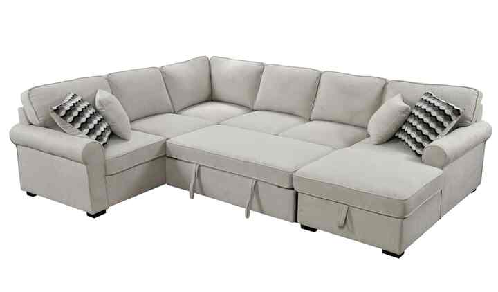 117" U Shape Sectional Sleeper Sofa Bed with Storage