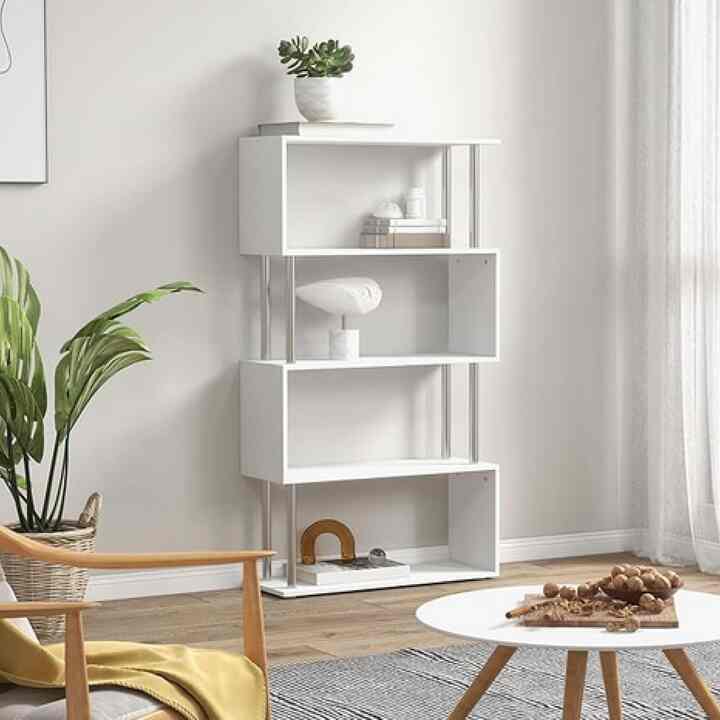 HOMCOM Wooden S Shape Bookcase Bookshelf Dividers Storage Display Unit White