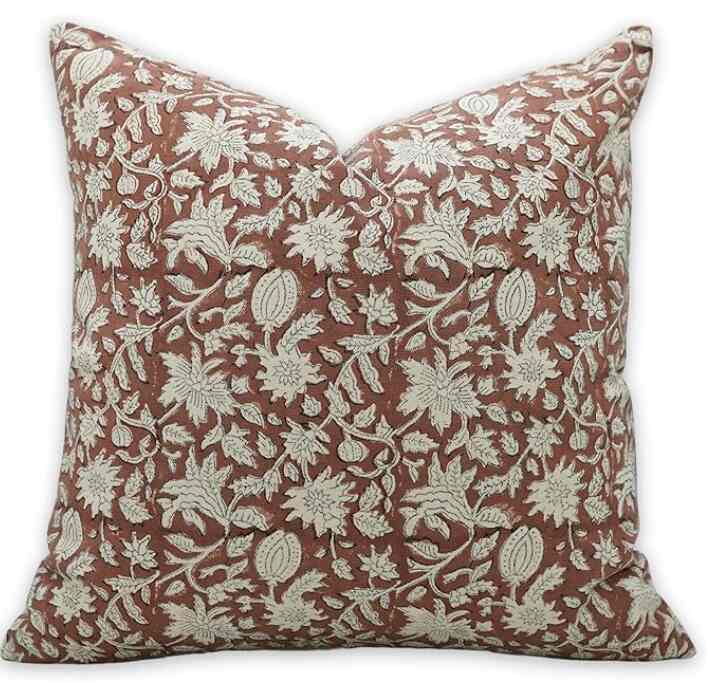 Handmade Block Print Duck Canvas 14X14 Throw Vintage Pillowcase Cushion Cover with Zipper for Sofa, Couch and Bed, Outdoor, Spring, Fall Decoration, Boho Home Décor, Manikarnika, Brown