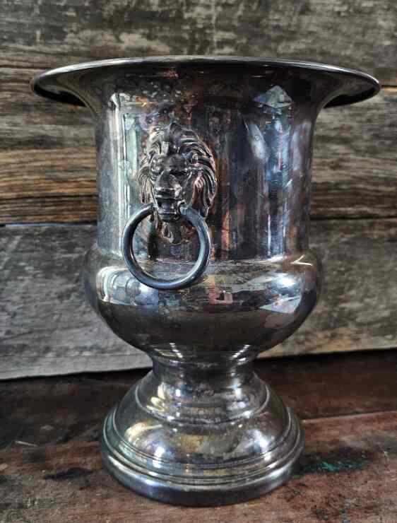 Vintage Champagne Silverplate Ice Bucket Lions Head Leo Event Decor Victorian Antique Wedding Art Decor Art Nouveau