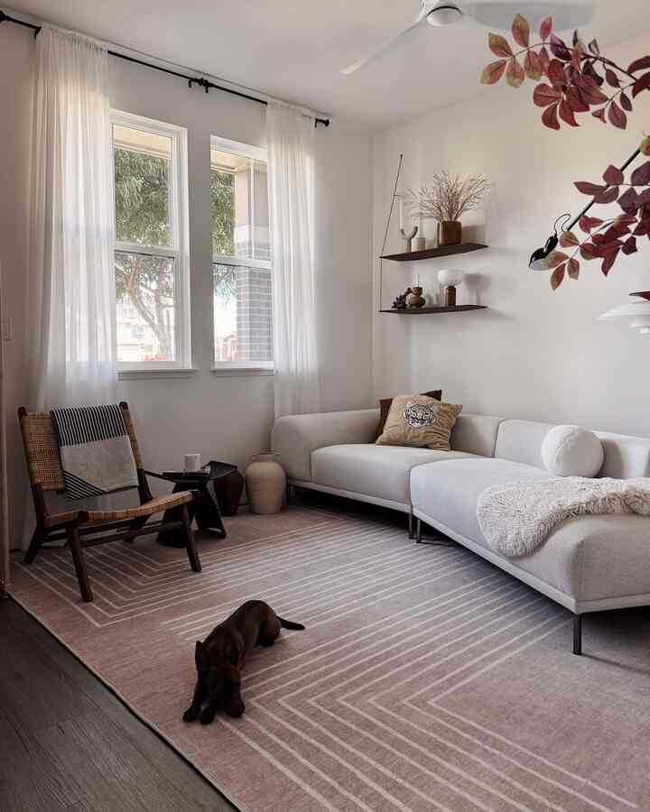 Milo loves our new rug 🐶

#livingroominterior #livingroom #loungechair #blanket #fabricsofa #rug #ruggable #woud #shelf #shelfinterior #homedecor #homestyling #cozyhome #cushion
