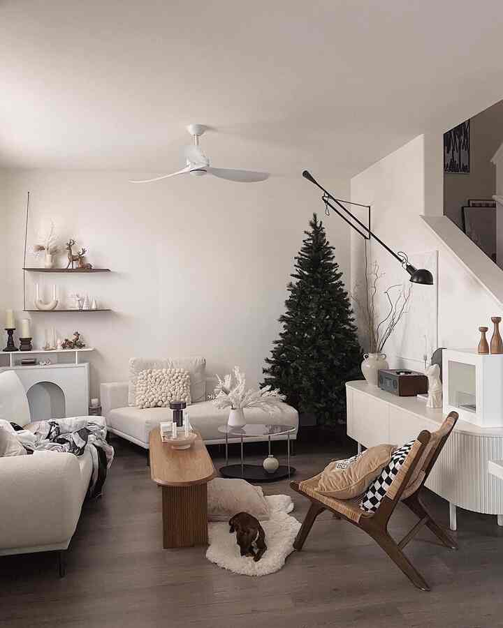 Neutral tone christmas decoration 🤎

#livingroom #livingroominterior #livingroomdecoration #Christmasprops #christmastree #christmasdeco #loungechair #rug #dog #Bluetoothspeaker #shelf #lamp 