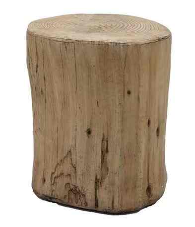 Light Brown Round Stone Faux Wood Outdoor Side Table