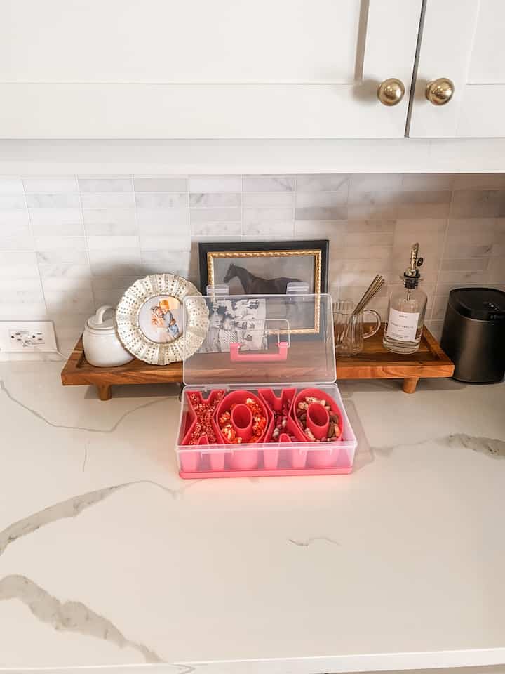 Cutest calentine snacklebox in our coffee bar #valentinesdecor 