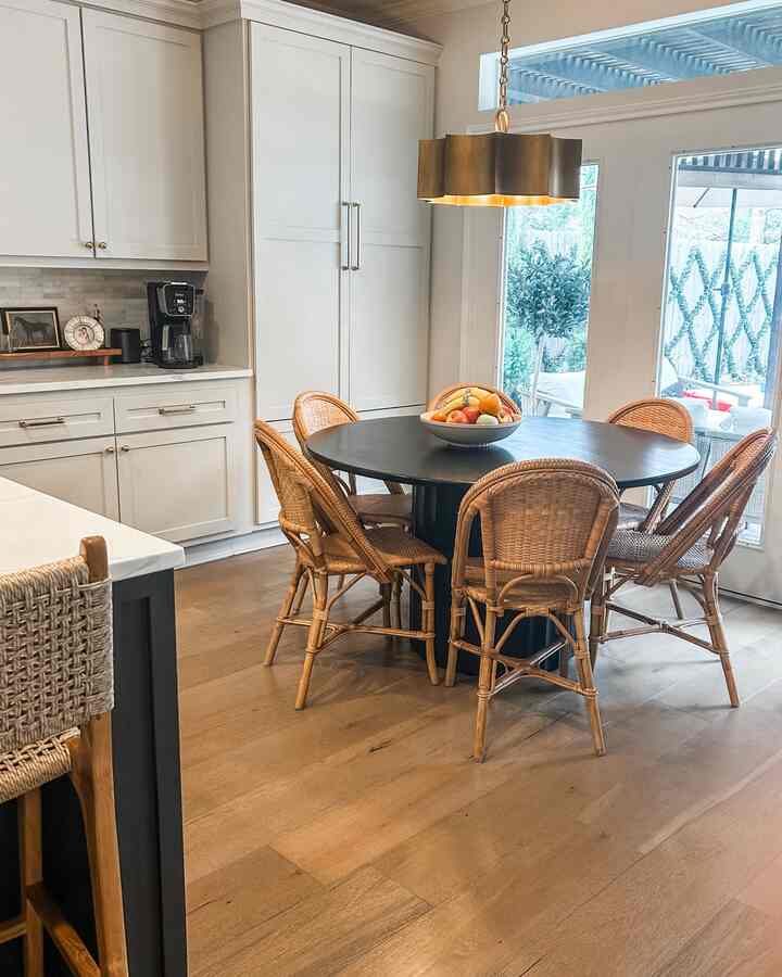 Breakfast nook furniture options. These chairs have been freat for kids because they wipe down easily! #breakfastnook 