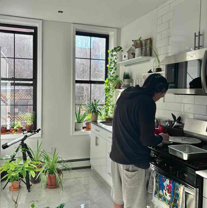 Indoor forrest loading…
#kitcheninterior #greenery #plants #modern
#biophilickitchen #kitchenplants #spiderplant #goldenpothos #aloe #stainlesssteelappliances