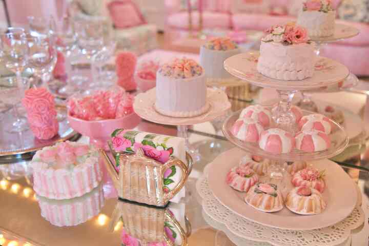 My little tea party station filled with faux cakes 🎀 #pink #shabbychic #teaparty #teatime #cake #girly #vintage 